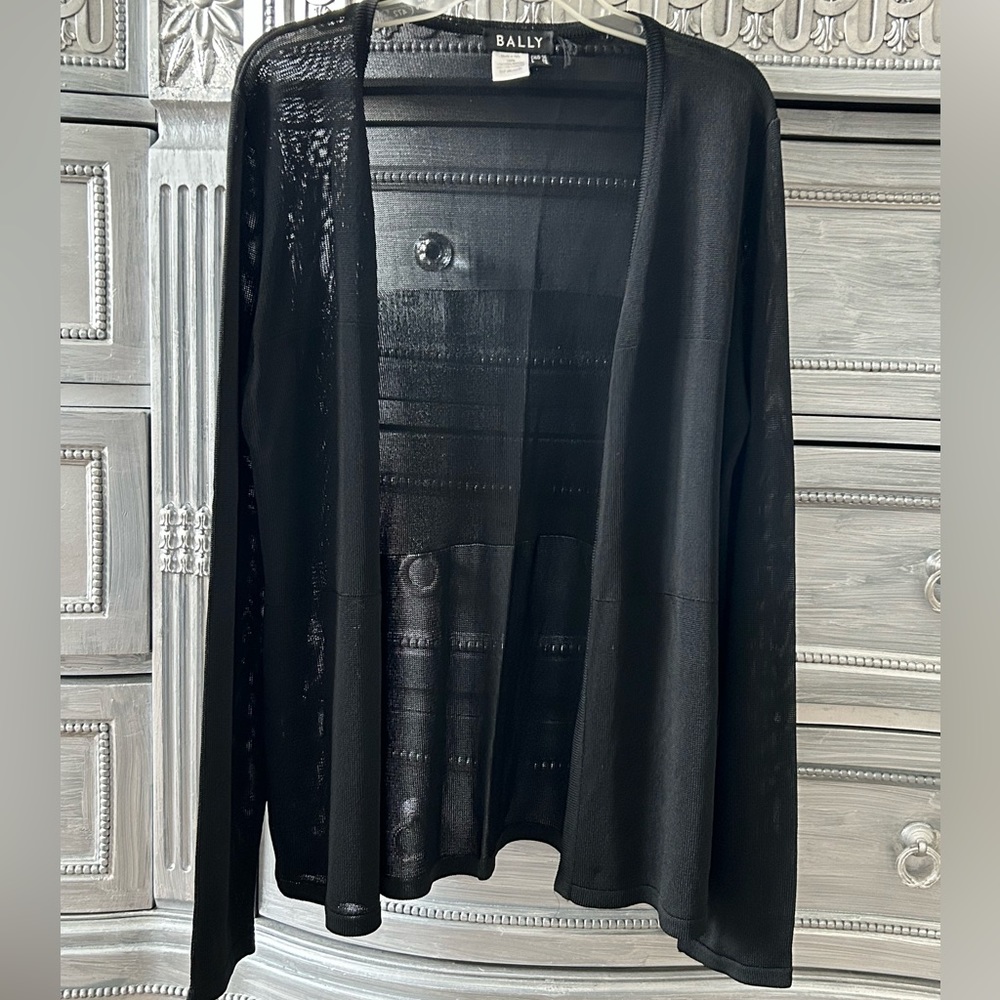 BALLY Women’s Black Open Front Cardigan Size 6 100% Rayon EUC
